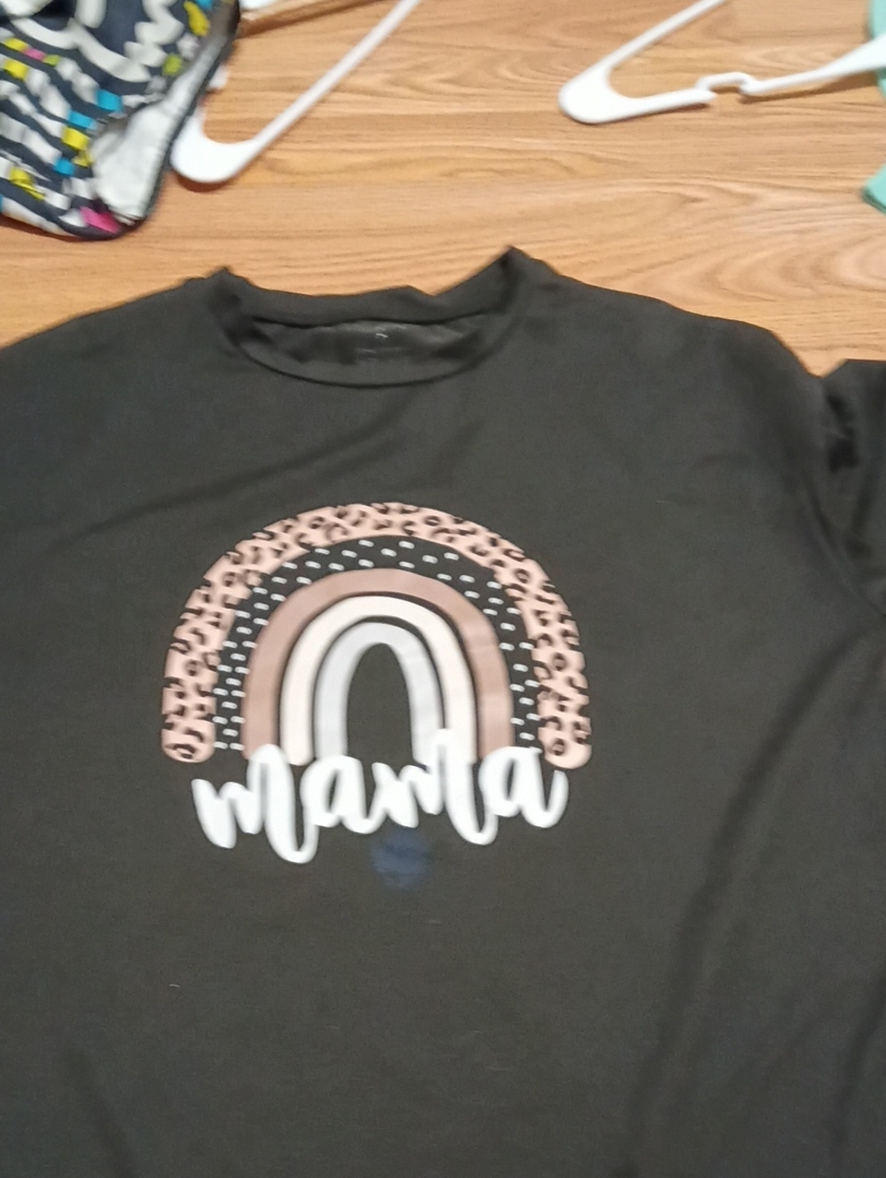 SHEIN Black "Mama" Leopard Rainbow Short Sleeve Tee